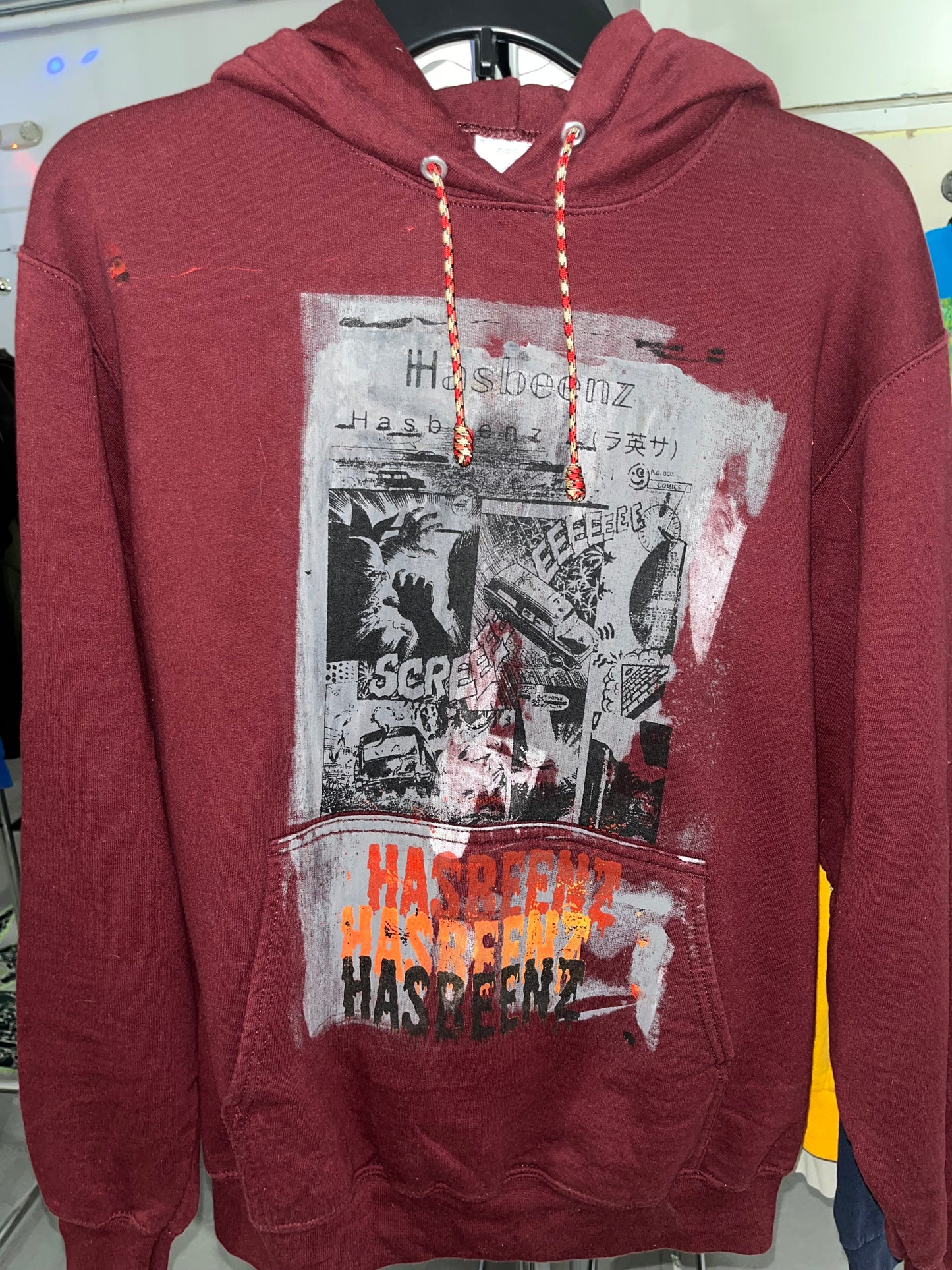 Hasbeenz Upcycling Hoodie with Distressed Comic Screen Prints