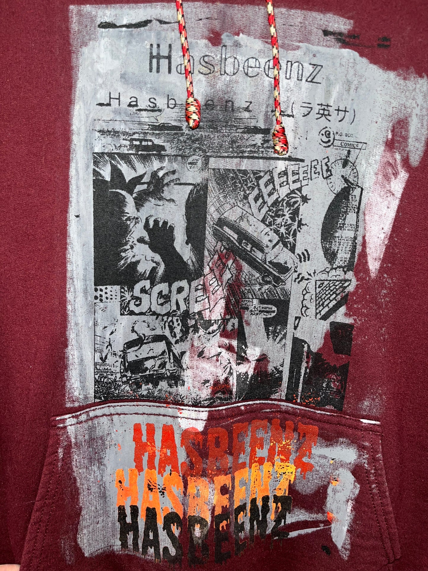 Hasbeenz Upcycling Hoodie with Distressed Comic Screen Prints