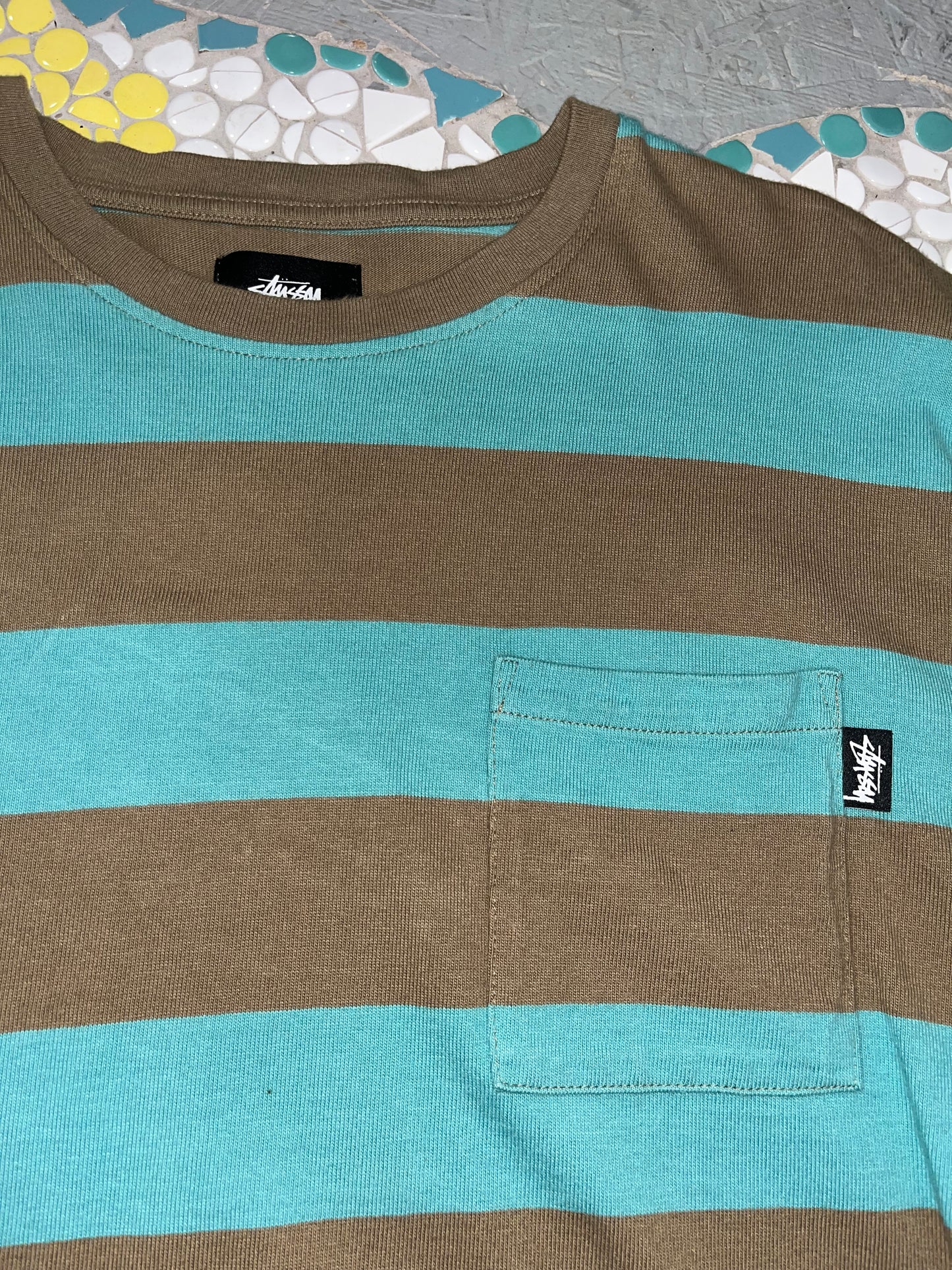 Stussy striped Crewneck w/ Pocket